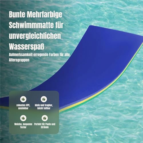 Harilla Schwimmende Wassermatte, Treibende Matratzendecke, Reißfestes Schwimmfloß, Schwimmmatte für Draußen, Bett, Schwimmende Unterlage Zum Bootfahren, Blau Grün Gelb