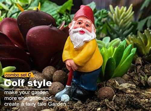 YARCHONN Miniature Garden Gnomes Ornament Outdoor, Resin Elf Statue, Funny Gnome Fairy Garden Accessories for Patio, Yard, Lawn or Home Garden Decorations, Set of 7 (Golf series)