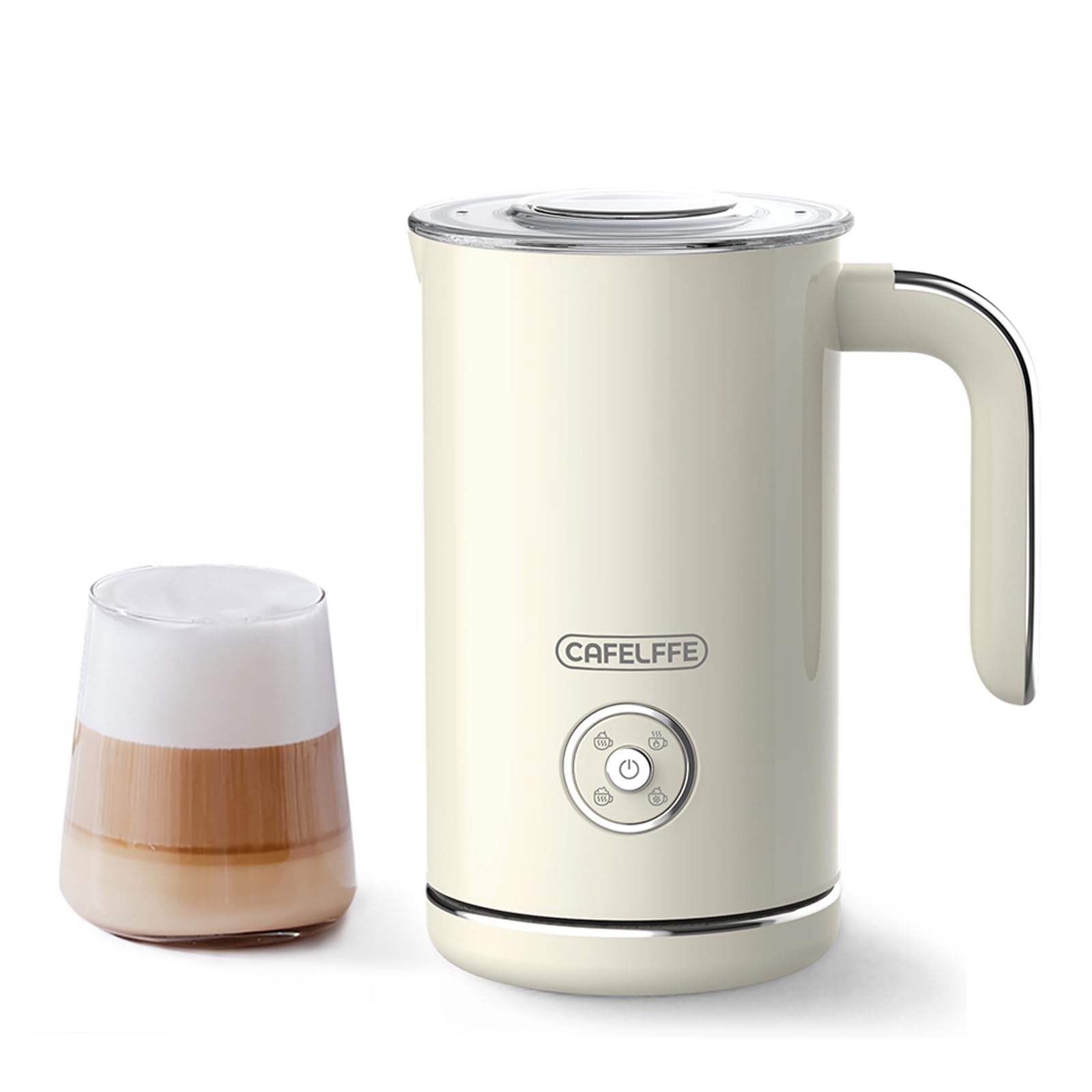 Cafelffe MK-202 Mousseur à Lait Électrique pour Café – 4-en-1 Préparation de Mousse Chaude et Froide avec Fouet, Réchauffeur de Lait/Chocolat, Commande One-Touch et Poignée Ergonomique, Idéal pour la