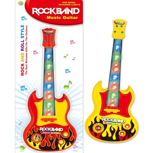 Image of VGRASSP 4 String Stylish Musical Toy 15 inch Rock Band Music Guitar for Children, Kids Handheld Best Toy Gift with Light for Girls & Boys, Color as per Stock