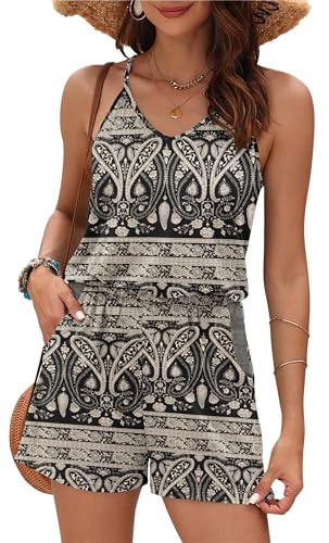 Image of MISFAY Womens Summer Loose V Neck Spaghetti Strap Short Jumpsuit Rompers 2026