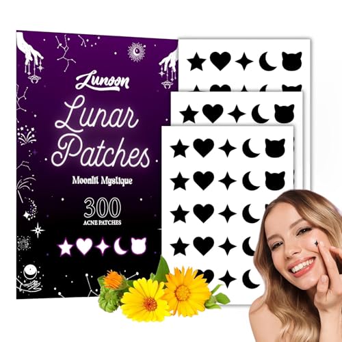 300 Pcs Black Moonlit Mystique w/Salicylic Acid & Tea Tree Oil - Pimple Patches for Face, Hydrocolloid Acne Patches, Cute Face Stickers, Zit Patches (300PCS)