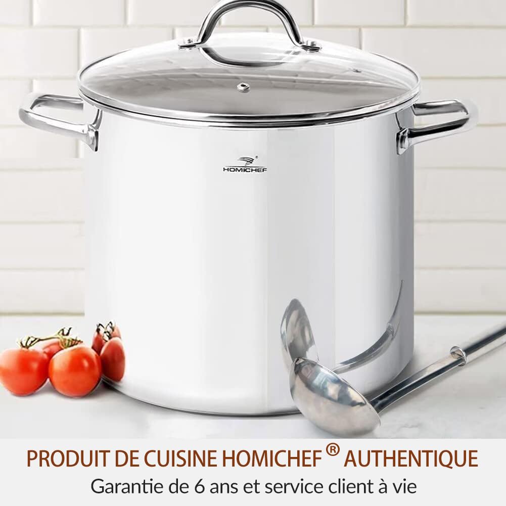 HOMICHEF Grande marmite en acier inoxydable sans nickel avec couvercle (31 cm, 18,9 L) - Marmite lourde polie miroir pour une cuisine saine
