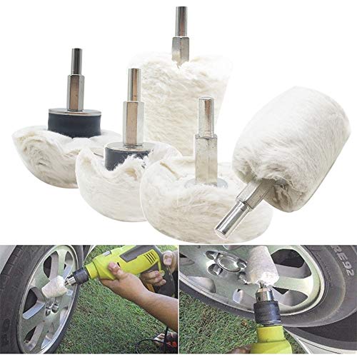 Mayyou Rueda de Pulido, 5Pcs Blanco pulimento Rueda Pad MOP Kit Pulido Almohadillas de 6mm Almohadillas pulidoras para Taladro de Coche Almohadillas de Pulido Conjunto