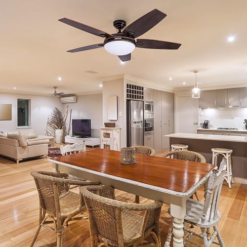 Image of Honeywell Ceiling Fans Carmel, 48 Inch Contemporary Indoor LED Ceiling Fan with Light, Remote Control, Dual Mounting Options, Dual Finish Blades, Reversible Motor - 50197-01 (Bronze)