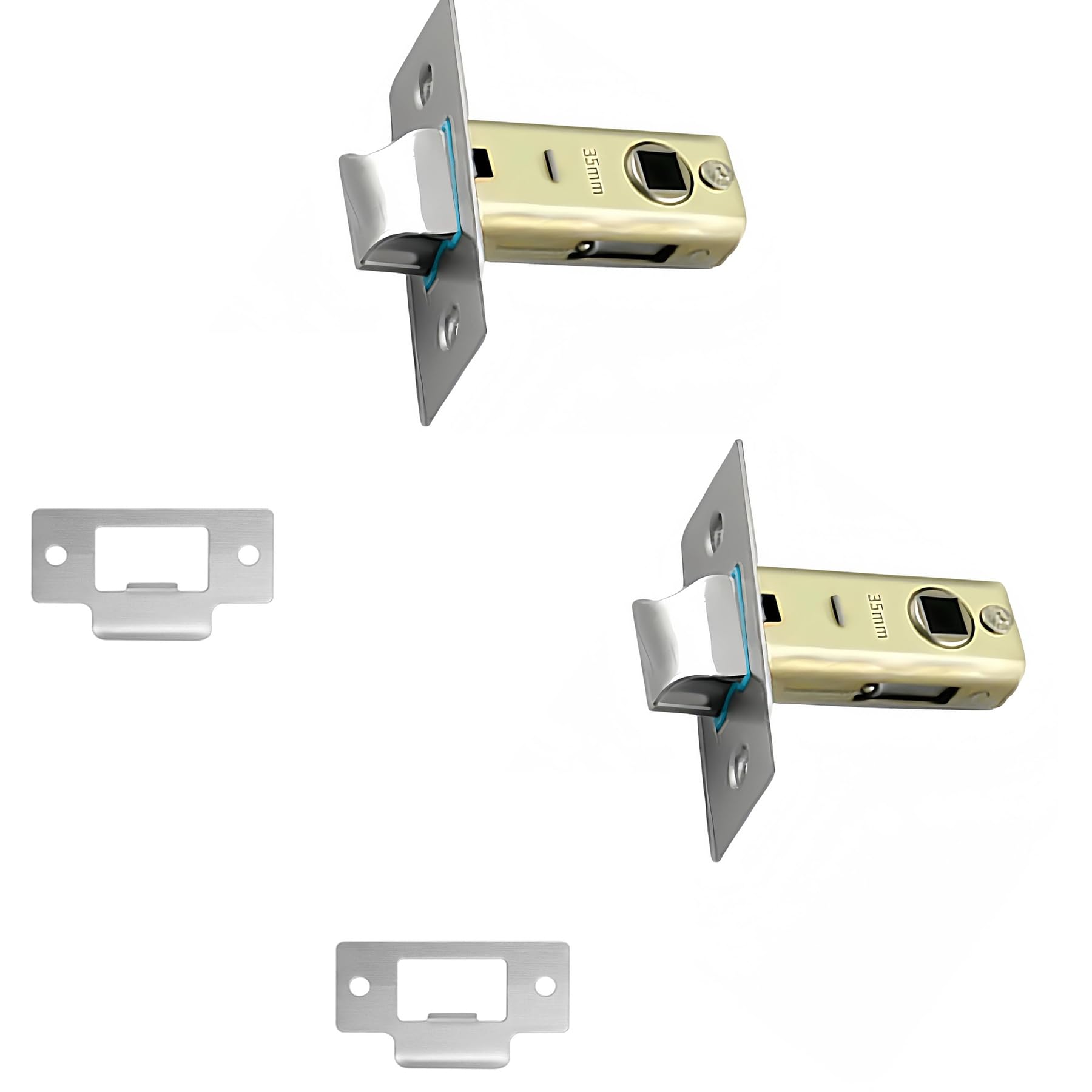 Hotooldo 2 Pcs 35mm Stainless Steel Door Latch,Flat Tubular Mortice Latch,Mute Door Sprung Latch,with Stainless Steel Panel