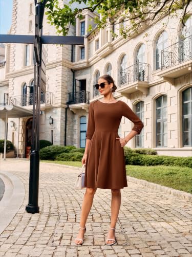 Image of GRACE KARIN Work Dresses for Women 2025 3 /4 Sleeve Fit and Flare Business Midi Dress Classy Office Dresses with Pockets