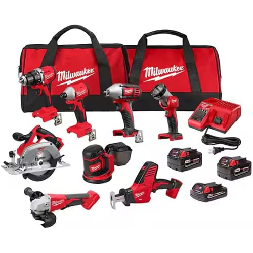 Milwaukee M18 18V Cordless Power Tool Combo Kit, 8-Tool Set, 3 Batteries, 2 Tool Bags, Charger Included