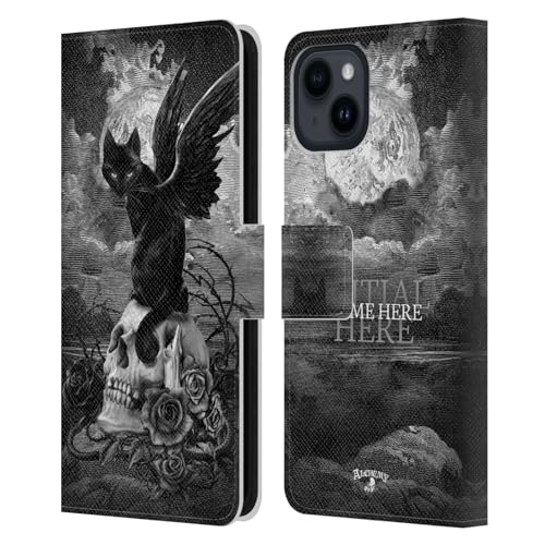 Coque en Cuir Portefeuille iPhone 15 Alchemy Gothic Évitez Rayures Protégez Écran