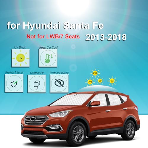 Image of KMF 8pcs Thicken Full Car Window Shades for Hyundai Santa Fe Sport 5 Seats Accessories 2013-2018(Not LWB), Windshield Sunshade Window Covers for Side Rear,UV Block and Blackout Privacy for Camping