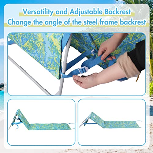 Old Bahama Bay Santorini Portable Beach Lounging Mat With Zipper Pocket, Foldable Beach Mat With Adjustable Backrest, Lightweight Folding Beach Chair, Patio Chaise Lounge, Palm Print #TOP2