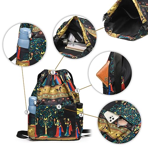 Drawstring Foldable Large Capacity Dry-Wet Separation Travel Sports Backpack, Exotic Drawstring Gym Sack Backpack Bag (Tree)3
