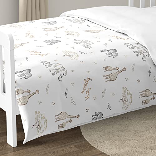 Image of Sweet Jojo Designs Jungle Safari Animals Boy Girl Toddler Kid Bedding Set Childrens Comforter Sham Sheets Brown Taupe Black and White Gender Neutral Elephant Giraffe Wildlife Adventure Zebra Serengeti