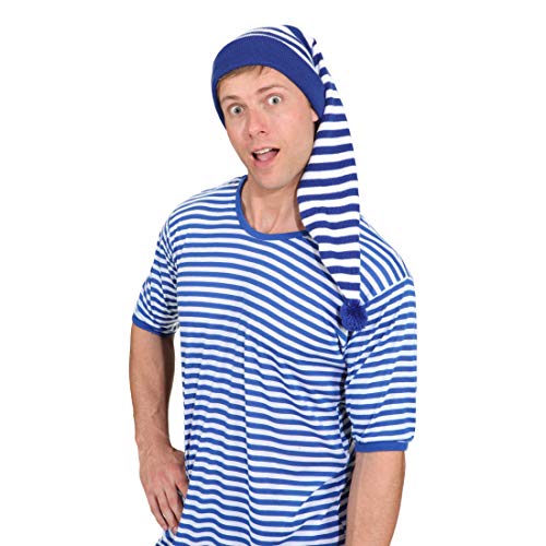 Amakando Sombrero Puntiagudo para Dormir Gorro anillado para Hombre y Mujeres/Azul-Blanco/Gorro a Rayas para Vigilante Nocturno Adulto/Ideal para Carnaval y Fiesta de Pijamas