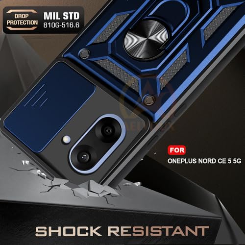 Image of Armor Bumper Back Cover Case for OnePlus Nord CE 5 5G | Rotating Camera Cover, Ring Holder & Kickstand | Heavy Duty & 360 Degree Protection OnePlus Nord CE 5 5G Back Cover (Blue)