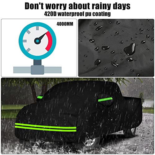Image of Waterproof Car Cover Compatible with Chevrolet Silverado /GMC Sierra 1500 /2500 /3500 Crew Cab 6.6ft Bed 2014-2025, 420D All Weather Car Cover with Zipper Door for Snow Rain Dust Hail Protection