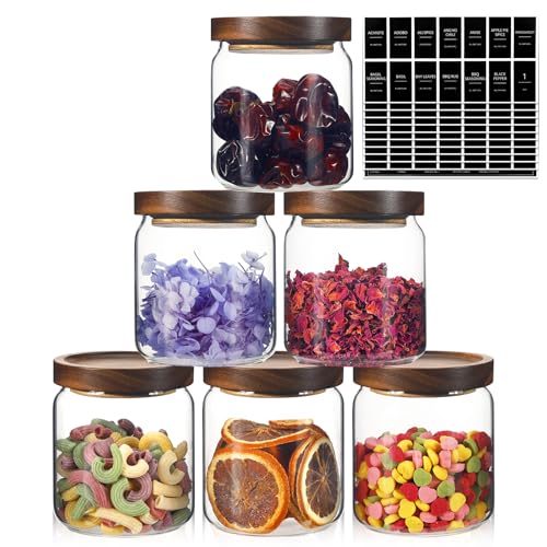 Glass Spice Jars Seasoning Containers Small Glass Jars with Lids Airtight Food Storage Canister for Kitchen Pantry Sugar Tea Coffee Bean Nuts Cookies Herbs Salt (16oz/473ml*6 pack)