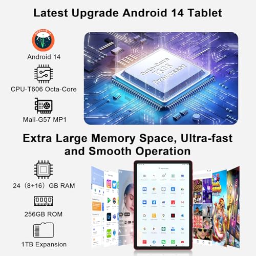 UJJ Tablet 11 inch Android 14 Tablets, 24GB+256GB+1TB Expand, Android Tablet with 8000mAh, Octa-Core, 13MP+5MP Camera, IPS Touchscreen, 5G WiFi, BT5.0, Widevine L1, GPS - Metal Red by UJJ - Image 4