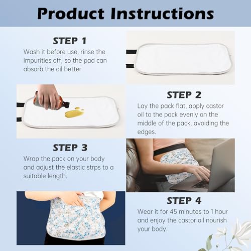 Image of 2 Pack Castor Oil Pack Wrap, Reusable Organic Castor Oil Pack Kit for Liver Detox, Castor Oil Pack Organic Cotton Anti Oil Leak（Castor Oil are Not Include） Willow Leaf