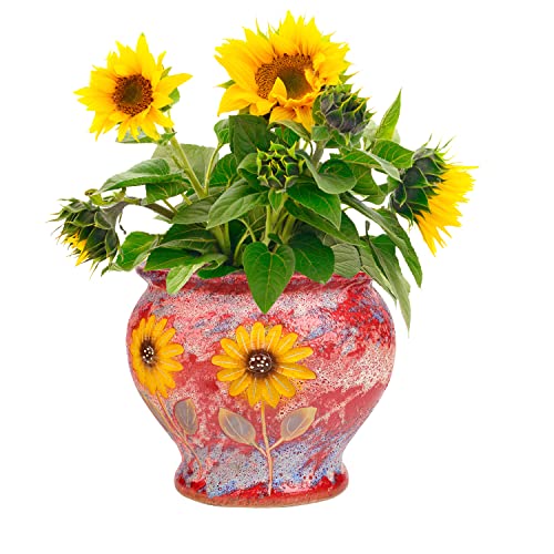 Image of Sungmor Ceramic Hand Painted Succulent Flower Pots, 9 Inch Large Pottery Planter Container Clay Plant Pot, Decorative Ceramic Vase for Flower Arrangement Home Decor, Vintage Centerpieces Flowerpot