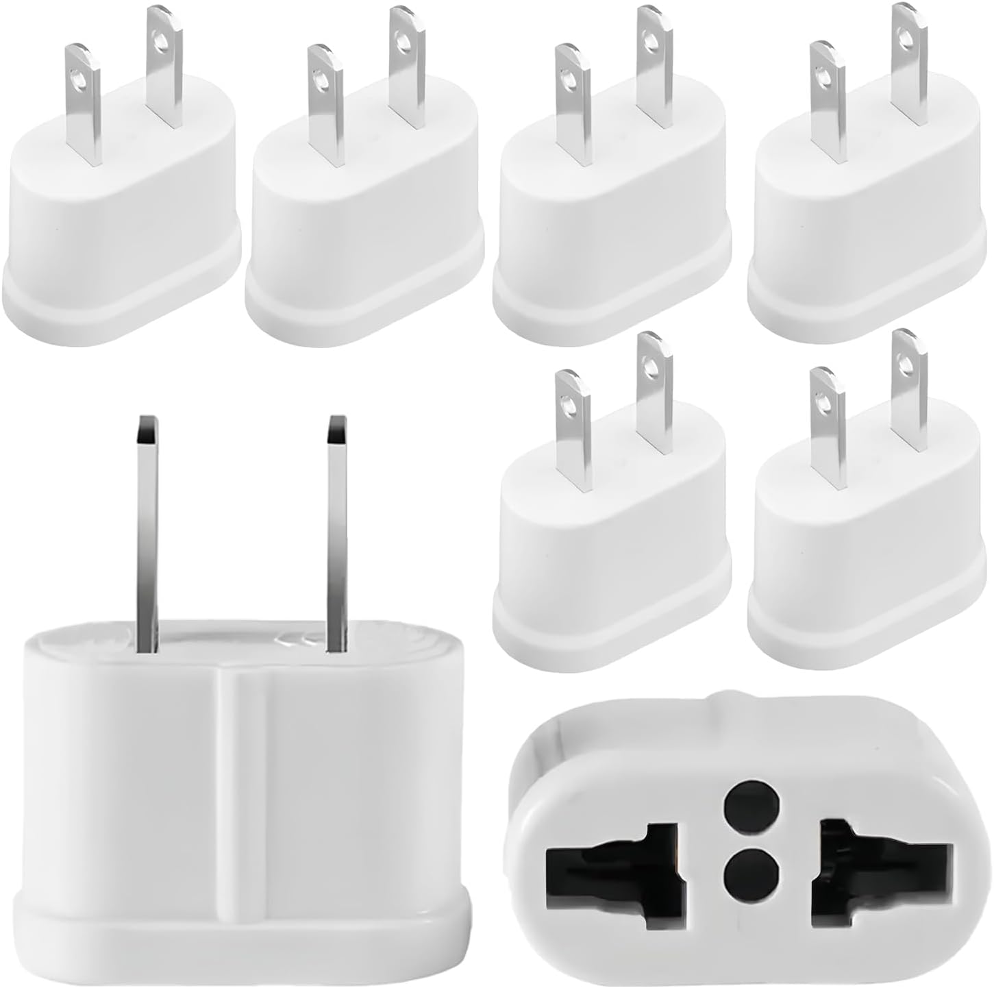 European to US Plug Adapter, Travel Small European to American Outlet Adapter, EU to US Adapters, 220V to 110V Plug Pin Converter, European Plug Adapter to USA Power Converter, White, 8-Pack