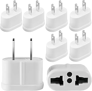 European to US Plug Adapter, Travel Small European to American Outlet Adapter, EU to US Adapters, 220V to 110V Plug Pin Converter, European Plug Adapter to USA Power Converter, White, 8-Pack