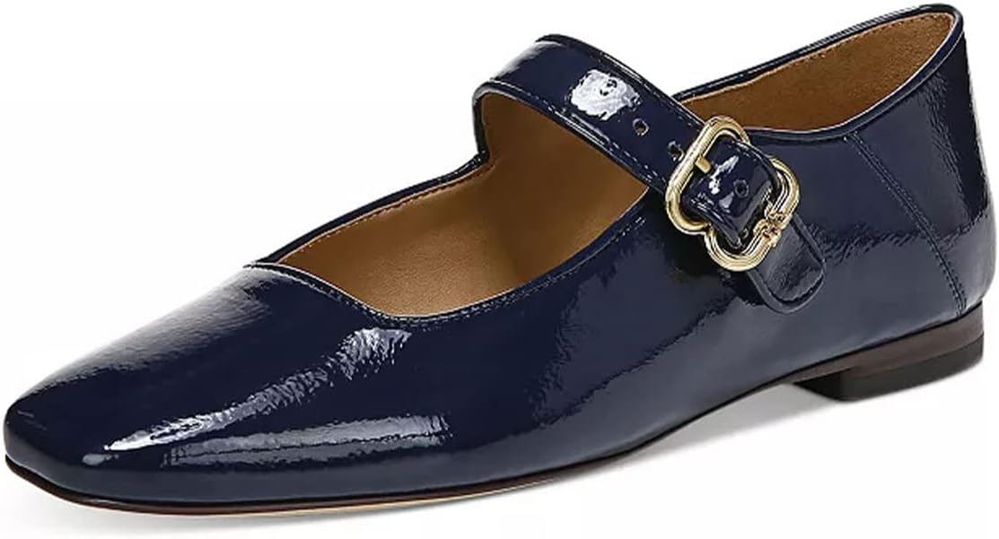 FYS Women Square Toe Low Heel Mary Jane Pumps Flats Ballets Buckled Dress Daily Comfortable Shoes