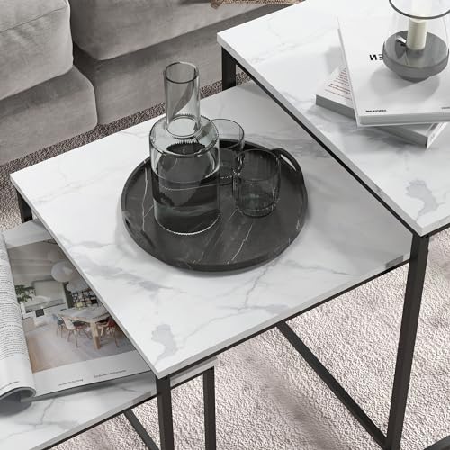 Miniatura 8 de Homcom Juego De 3 Mesas Auxiliares Para Salón, Mesas Nido Con Efecto Mármol Y Marco De Acero, Estilo Moderno, Para Sala De Estar, Dormitorio, Blanco