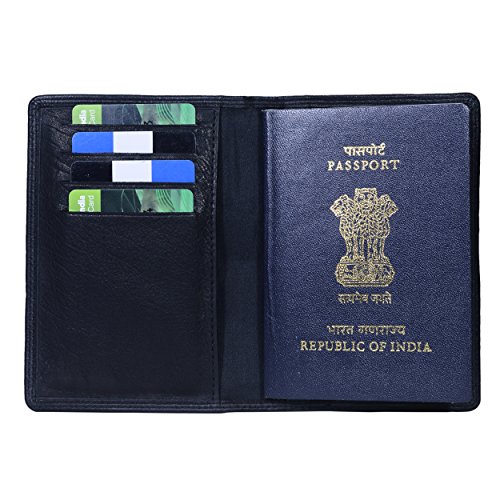 Image of HIDE & SLEEK RFID Protected Genuine Leather Unisex Travel Wallet Passport Document Holder (Black)
