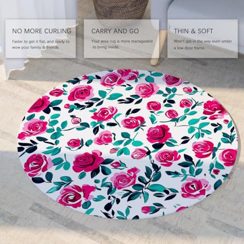 Tapis ronds 240cm de salon style moquette botanique rose - 6