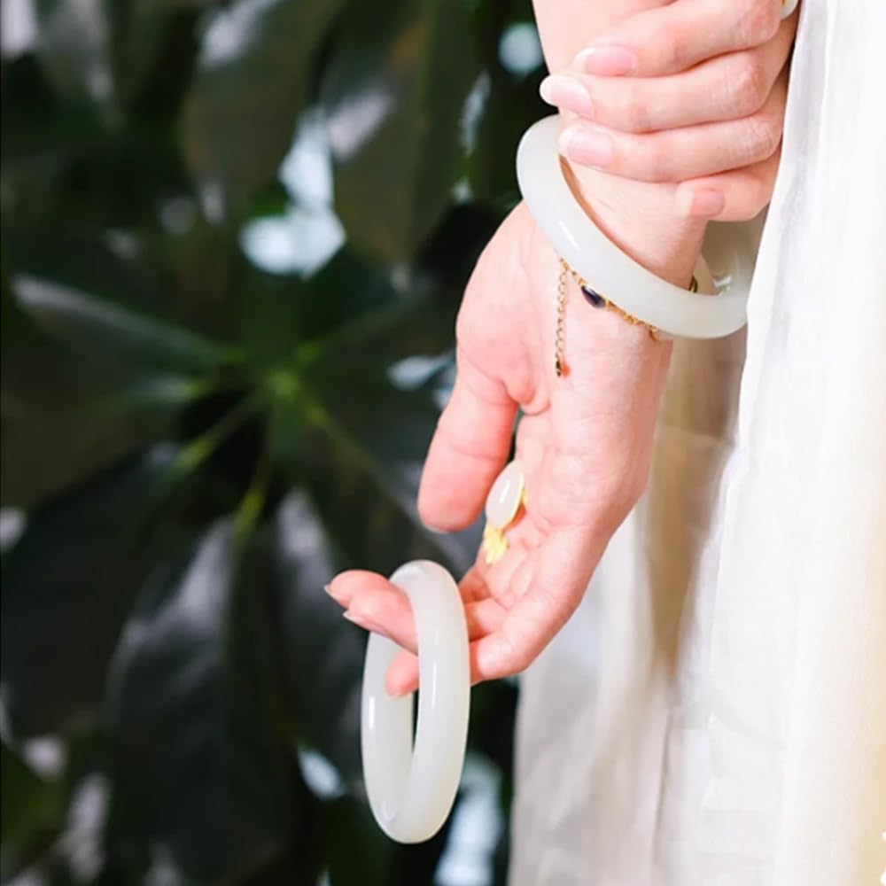 Jade Bangle Bracelet for Women Fashion Chinese Feng Shui Bracelet Natural Jade Bangle Good luck Bracelet Wealth Bracelet White Bangle Women Christmas Birthday Bangle