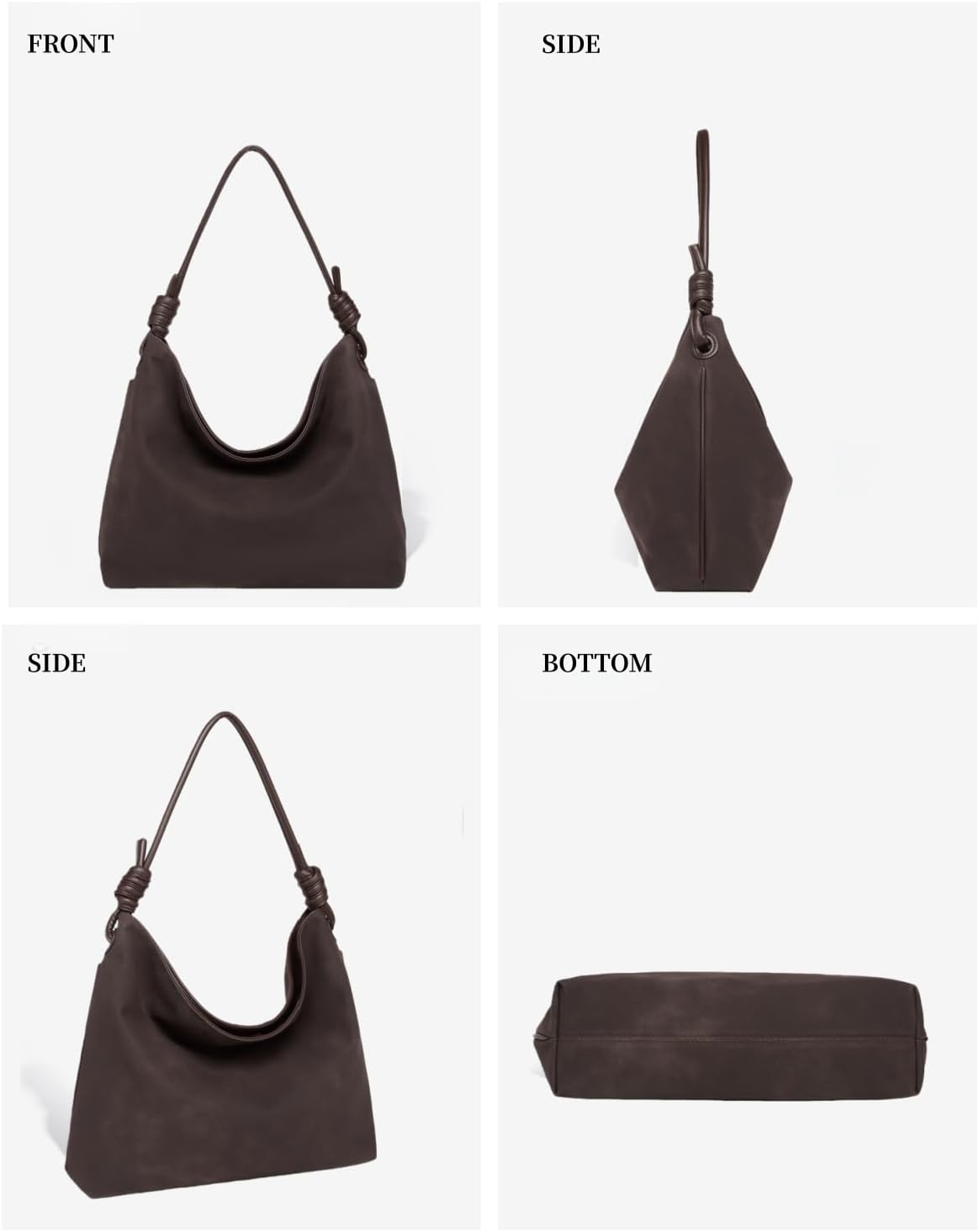 Slouchy Suede Hobo Bags for Women Large Capacity Tote Soft Faux Leather Shoulder Bag Knotted Strap Lightweight Work Travel - Image 7