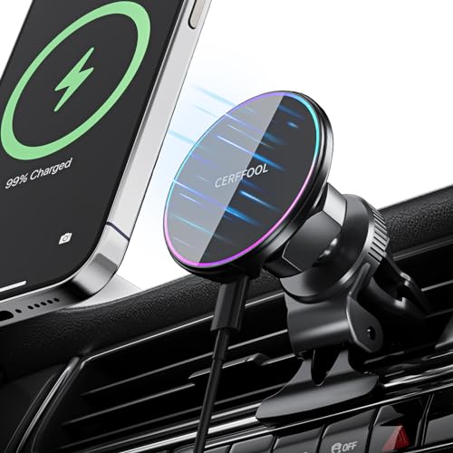 CERFFOOL 15 W billaddare för iPhone 17/16/15/14/13/12-serien för Magsafe 360° rotation magnetisk trådlös laddare för Xiaomi för Samsung för TCL One Plus för HUAWEI luftventilationsmonteringshållare