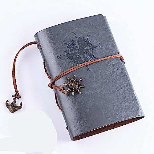 Almarto (アルマルト) レザージャーナルノート クラシックスパイラル綴じノート 詰め替え可能 日記 スケッチブック 日記帳 罫線付きページ バインダー メモ帳 子供/大人/男の子用 (A5罫線、グレー)