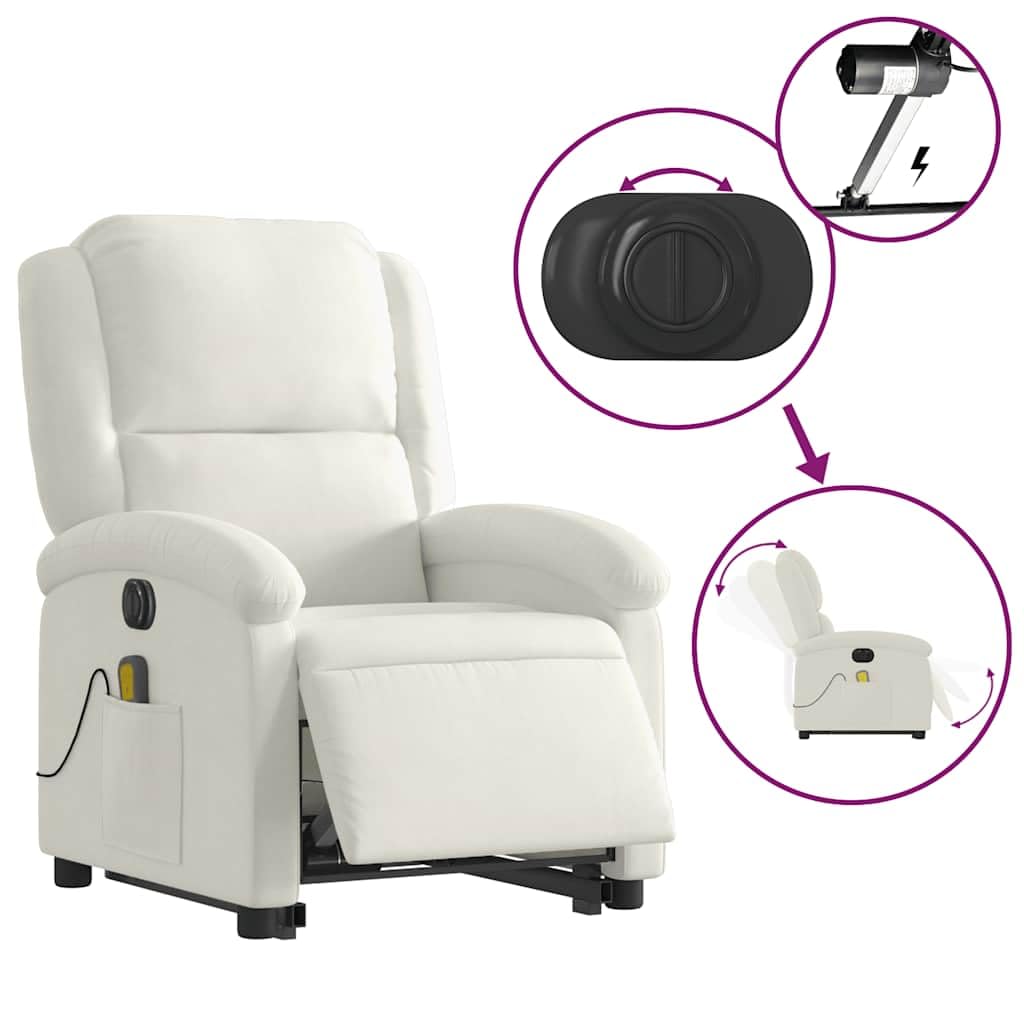 Sillón elevador eléctrico reclinable de terciopelo crema con 6 puntos de vibración y función de elevación automática, cómoda y estable para relajación