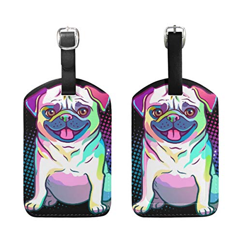2 Sets Luggage Tags Pug Dog Pop Art Style Travel Id Bag Suitcase Handbag Tags #TOP2