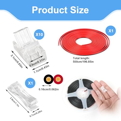 2-Pin 8mm LED Strip Connectors - Solderless Wire To Strip Clips For 3528/2835/3014/5630 COB LEDs