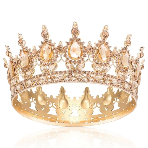 COCIDE Champagne Crowns for Women Gold Costume Tiaras for Women Golden Tiaras and Crowns for Girls Birthday Crown Halloween Party Decorations