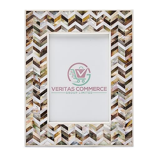 Veritas Commerce Group Handcrafted Mother of Pearl Photo Frame in Gold, Silver and White 6 x 4, 6x4