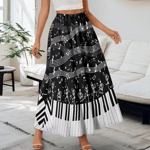 Women Long Skirt with Pockets A Line Ruffle Swing Elastic High Waisted Daily Skirt S-2XL3