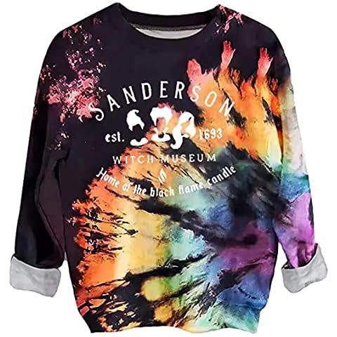 Womens Halloween Sanderson Witch Museum Tie Dye Sweatshirt Sanderson Sisters Hocus Pocus Graphics Pullover Tops, Multicolor-a, Large Cover