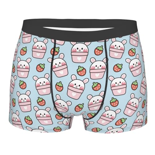 Cute Rabbit with Strawberry Men's Boxer Briefs Lightweight Soft Comfort Breathable Stretch Underwear