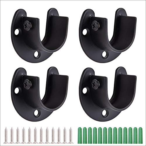 Closet Rod Brackets Stainless Steel Matte Black Closet Rod support Bracket U Shape Socket Bracket shower rod holder closet pole socket closet rod holders 1 inch curtain rod bracket with Screws 2 Sets