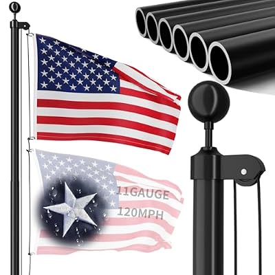 FFILY 11 Gauge Heavy Duty Flag Pole - 25 FT Extra Thick Aluminum Flagpole Kit for Outside House In Ground - 120MPH Wind Tested