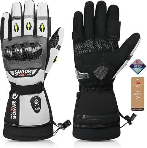 SAVIOR HEAT Guanti Moto Riscaldati Ricaricabili Impermeabili, Carbonio + PVC,