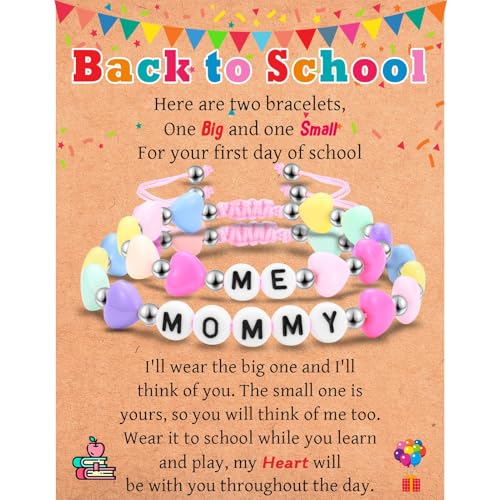 Image of Mommy and Me Matching Bracelets Set, First Day of School Kindergarten Preschool First Grade Gifts, Back to School Gifts for Daughter Girls