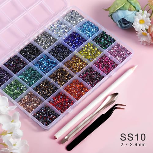 Image of BEADSLAND Hotfix Rhinestones Mixed 24 Colors,SS10 /14400pcs | Mat: glass,3mm,DIY,for crafts clothes,with tweezers,wax pencil and spoon