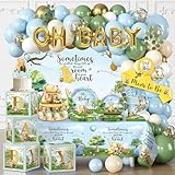 Classic Bear Baby Shower Decorations Boy, Blue Vintage Bear Baby Boy Shower Decorations Balloons and Baby Boxes, Backdrop, Dinnerware Set, Cake Toppers with Stand, Mom to Be Sash, Baby Shower Decor