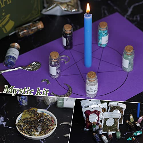 Wiccan Gifts Set For Beginners Women Witchy Valentines Gift Crystals For Witchcraft Supplies Box For Spells Candle For Witches Supplies And Tools Kit With 25 Packs Of Herbs And 12 Bottles Crystal Set #TOP4