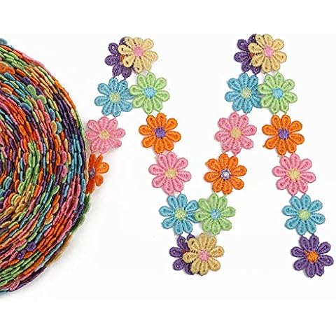 IDONGCAI Daisy Flower Lace Trim Embroidered DIY Handmade Patchwork Ribbon Sewing Supplies Crafts 2.5CM Wide 7Yards Colorful Cover